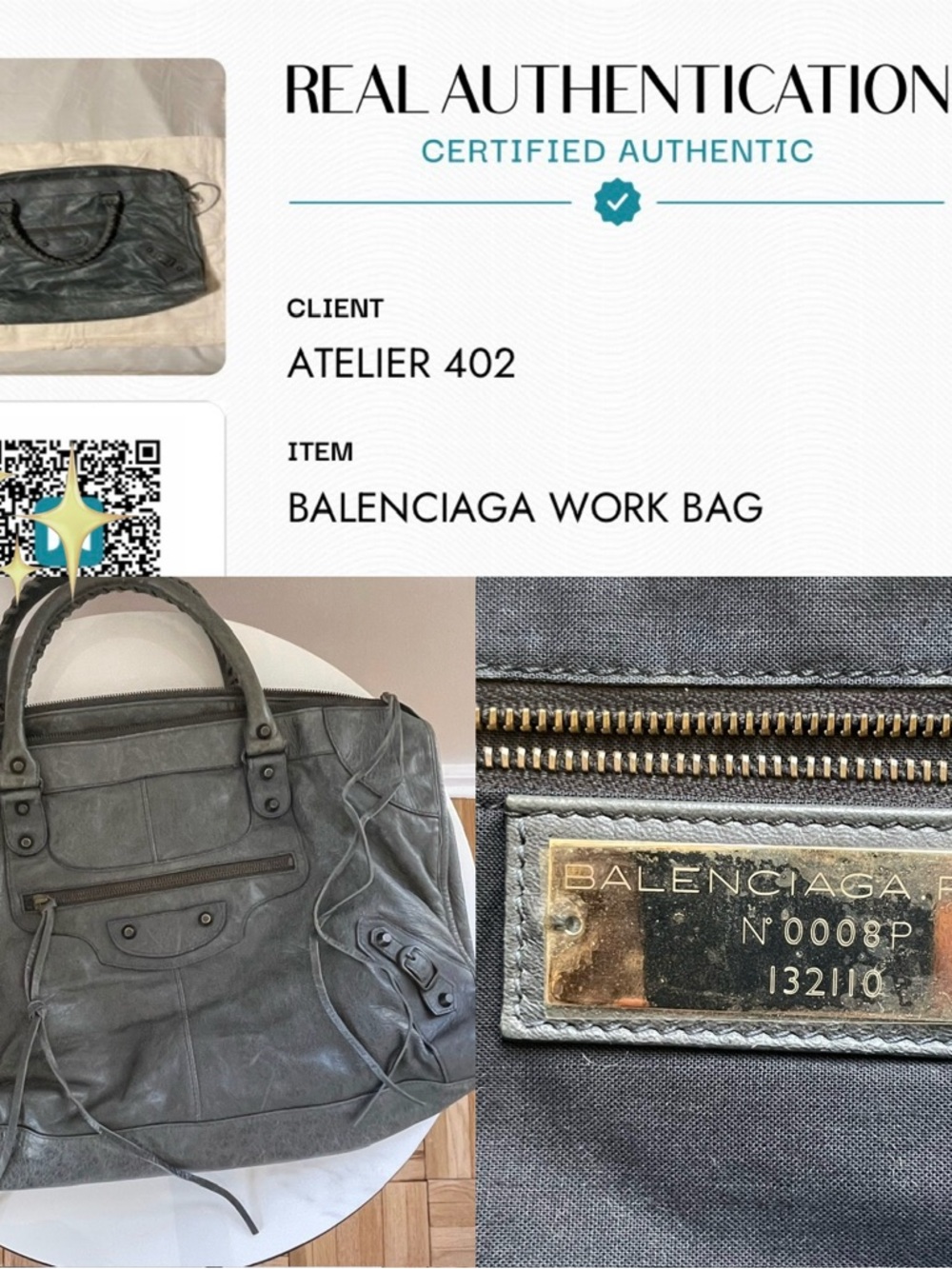 Balenciaga Work Bag RH | Vintage Leather | Muted Green | Authenticated - Picture 12 of 12